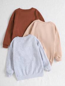 SHEIN 3件套少女返校休闲宽松纯色抓绒卫衣，时尚秋冬款 - 彩色 - 查看 2