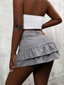 SHEIN Slayr Falda gris de mezclilla con volantes en el bajo para mujer - Gris - Ver 2