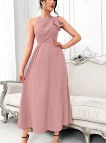 Modelyn Women's Summer Solid Color Ruffle Hem Pleated Maxi Sleeveless Elegant Dress Long Evening Dresses - Pink - View 7