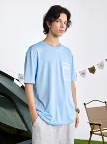 In My Nature Camiseta casual minimalista de cuello redondo de manga corta y color liso para hombres, para la escuela