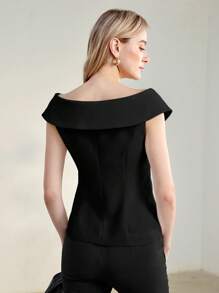 MOTF PREMIUM 心形翻领双排扣衬衫（无腰带） - 黑色 - 查看 4