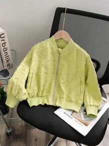 Chaqueta informal unicolor con cremallera delantera, bordado y flecos florales para niña joven - Verde - Ver 1