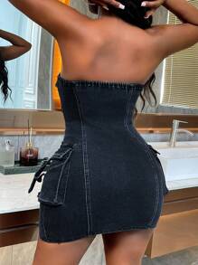 SHEIN Slayr Sleeveless Front Zipper Denim Mini Dress With Pockets, Casual & Holiday