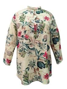 Plus Size Women Floral Print Casual Long Blouse Shirt - Multicolor - View 3