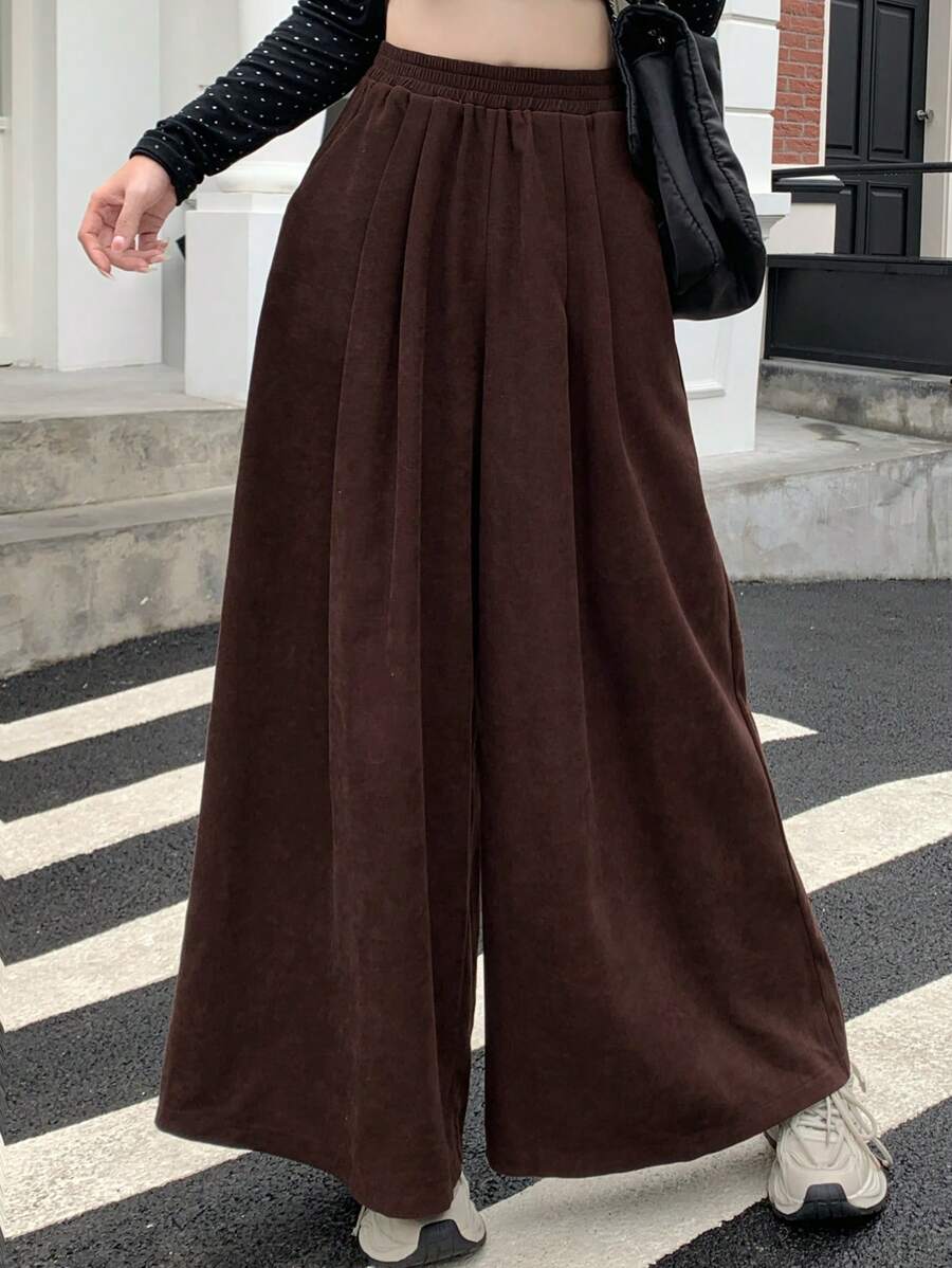 DAZY 休闲纯色宽松阔腿裤秋冬 - 咖啡棕 - 查看 1