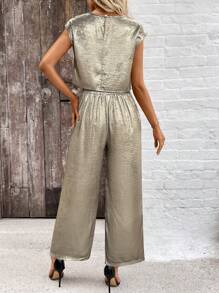 SHEIN Clasi Solid Color Sleeveless T-Shirt And Pants Set