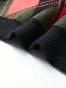 Claim Dot Men's Contrast Color Rhombus Knit Sweater - Multicolor - View 4