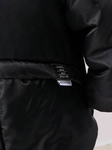SHEIN 女童简约纯色连帽外套，保暖防风冬季外套 - 黑色 - 查看 7