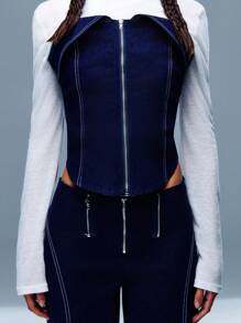 SHEIN Unity Denim Zipper Detail Straight Leg Jeans - Blue - View 6