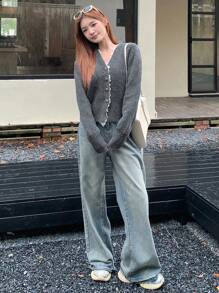 DAZY Women's Spring & Autumn Casual Lace Patchwork Cardigan