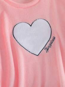 SHEIN Women's Minimalist Heart Embroidery Fleece Comfortable Warm Long Sleeve Plaid Pants 2-Piece Pajama Set