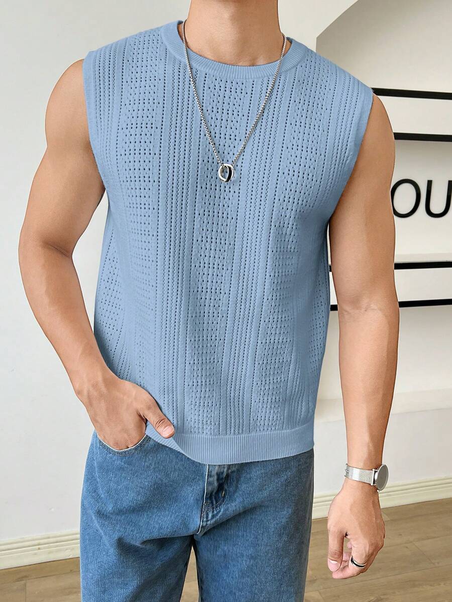 Manfinity VCAY Men's Casual Solid Color Sweater Vest, Spring Autumn - Blue - View 1