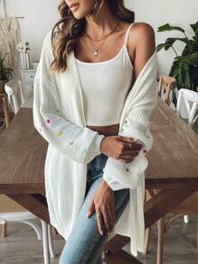 Chiquease Polka Dot Decor Casual Cardigan, Spring & Autumn - White - View 4