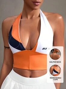 Easithlete 女士彩色字母印花露背运动文胸 - 彩色 - 查看 1