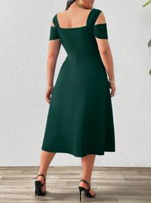 SHEIN Privé Plus Size Women's Romantic Hollow Out Classic Cut Out Umbrella A-Line Dress, Waist Cinched, Suitable For Romantic Dates, Gatherings, Spring Travel