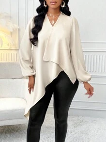 Zolique Blusa asimétrica de unicolor y diseño sencillo para el uso diario - Albaricoque - Ver 1