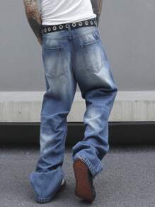 Manfinity Homme Vaqueros holgados de corte recto con bolsillos, casuales para hombre