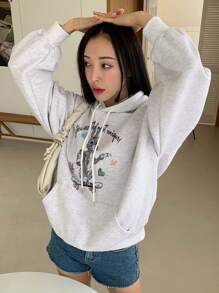 DAZY Women's Simple Printed Hooded Long Sleeve Sweatshirt Fall,Winter Hoodies - Grey - View 4