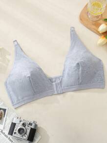 SHEIN Áo ngực nâng ngực đơn giản màu trơn cỡ lớn đóng mở phía trước - Xám - Xem 1