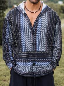 Manfinity Nomadique Sweat-shirt à capuche casual à manches longues avec imprimé géométrique pour homme, printemps-automne