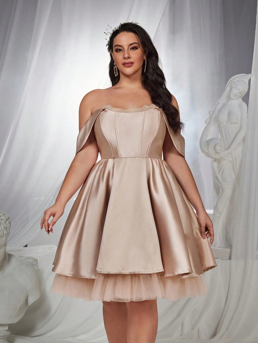SHEIN Belle Plus Size Lace Bustier Style Cute Puff Short Wedding Dress ...