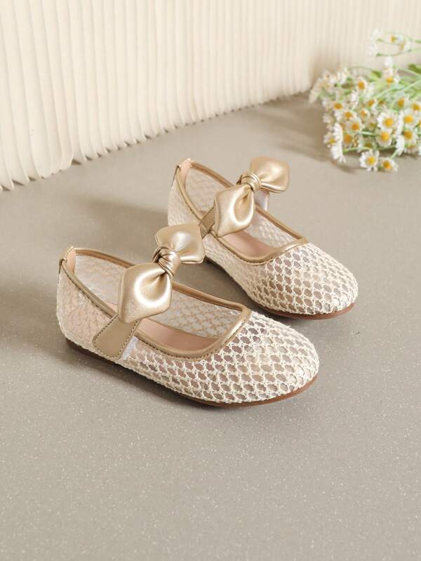 1 Pair Bow Decor Flat Shoes For Toddler Girls, Suitable For Spring/Fall