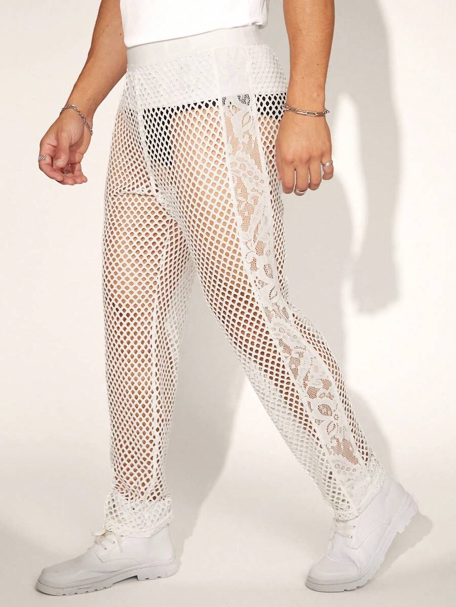 FeverCity 男士网眼透视宽松裤 - 白色 - 查看 1