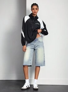 Quần jean lửng denim wash mùa hè dành cho nữ - Màu xanh lam - Xem 4