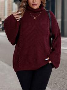 SHEIN LUNE Plus Size Casual Loose Fit High Neck Knit Sweater Pullover With Intricate Raised Knit Texture For A Relaxed Look. Parties, Music Festivals, Home Wear, Back-To-School Events, Gifting, And Shopping.Winter Clothes,Country Tops,Fall Sweaters