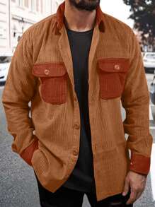 Manfinity Homme Chaqueta casual de manga larga con bolsillos para hombre, para primavera y otoño