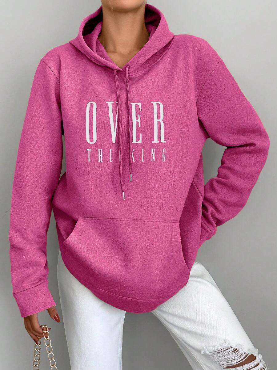 RueChic Women's Letter Printed Drawstring Hoodie - Pink - View 1