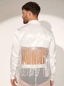 FeverCity Men's Short/Long Sleeve Fringed Woven Shirt - White - View 2