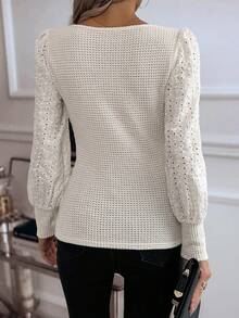 SHEIN Clasi Women Solid Color Round Neck Puff Sleeve Elegant T-Shirt, Spring & Summer - Apricot - View 2