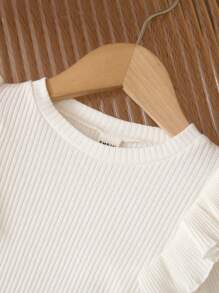 SHEIN 2 件装年轻女孩休闲纯色圆领运动衫和格子裙返校装 - 黑與白 - 查看 4