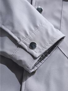 Manfinity Homme Chaqueta casual de manga larga con bolsillo de carga de unicolor para hombre, primavera y otoño