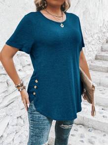 SHEIN Clasi Camiseta de manga corta casual de unicolor talla grande