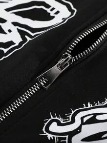 Manfinity LEGND 男士时尚前后印花拉链连帽运动衫，休闲日常穿着 - 黑色 - 查看 8