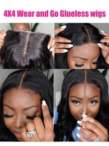 Body Wave Wear&Go 4X4 Lace Closure Wig Pre Plucked Pre Cut10-28 Inch Brazilian Glueless Human Hair Wig Beginner Friendly Natural Black Color - Natural Black - View 10
