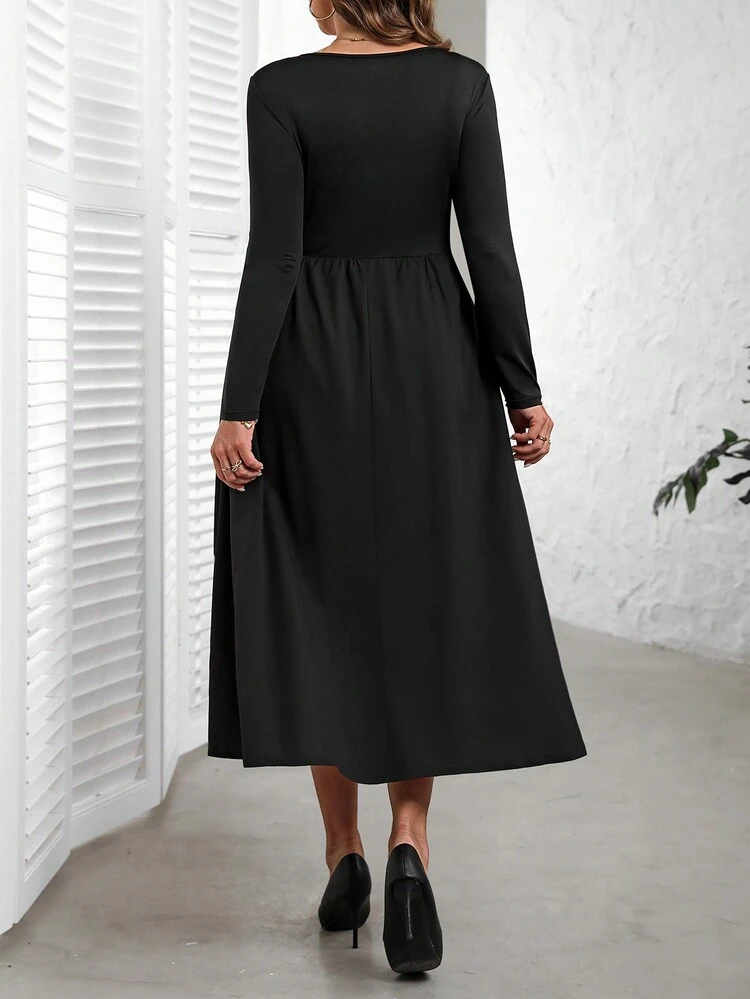 Plus Size Elegant Floral Printed Long Sleeve Fall Dress