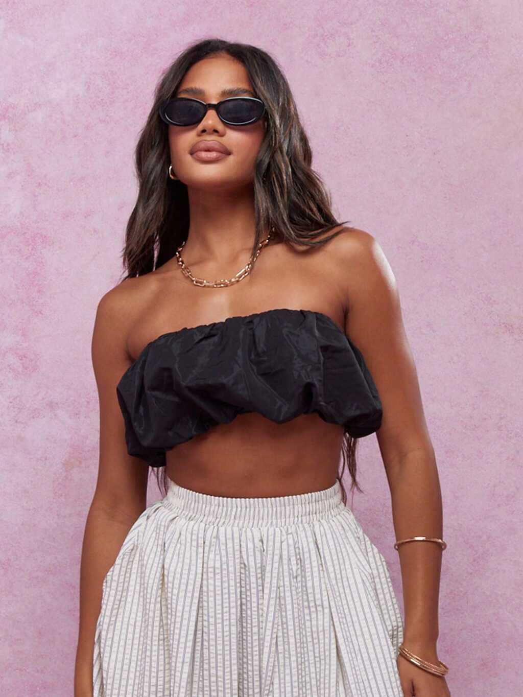 MISSGUIDED Puffball Ruched Strapless Tube Top