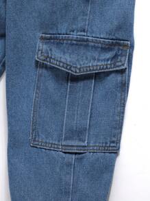 SHEIN Explorewe Casual Denim Cargo Pants For Tween Boys Chic Outfits For Autumn/Winter - Medium Wash - View 7