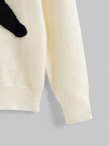 ROMWE Kawaii Suéter holgado de punto con manga larga y bordado de gato lindo, estilo casual e inocente para adolescentes