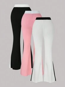Chiquease 3pcs High-Waisted Colorblock Slimming Flare Leg Pants Set