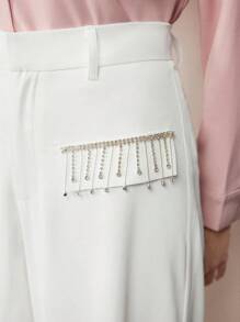 MOTF PREMIUM WEITE HOSE MIT STRASS-FRANSEN DETAIL KLAPPE - Weiss - Übersicht 2