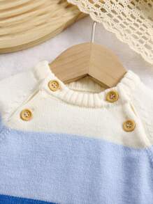 2pcs Baby Boy Autumn Winter Sweater Knitted Set With Pants Blue Design Cute Childlike Style Gentlemanly Charm Matching Family Gender Neutral Modest - Multicolor - View 3