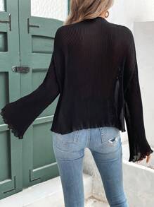 SHEIN VCAY Áo cánh đơn sắc trễ vai tay dài buộc dây phía trước thường ngày cho nữ mùa xuân và mùa hè - màu đen - Xem 2