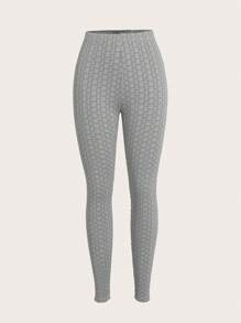 SHEIN EZwear 女款双色针织高弹力腰紧身裤 - 彩色 - 查看 3