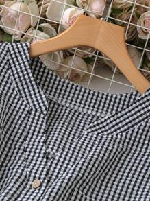 SHEIN LUNE Plus Size Women's Black & White Plaid V-Neck Long Sleeve Blouse Professional Tops Women Tops Plaid Women Shirts Fall Clothes Clothes Business Casual Woman Work Blouse Business Blouse