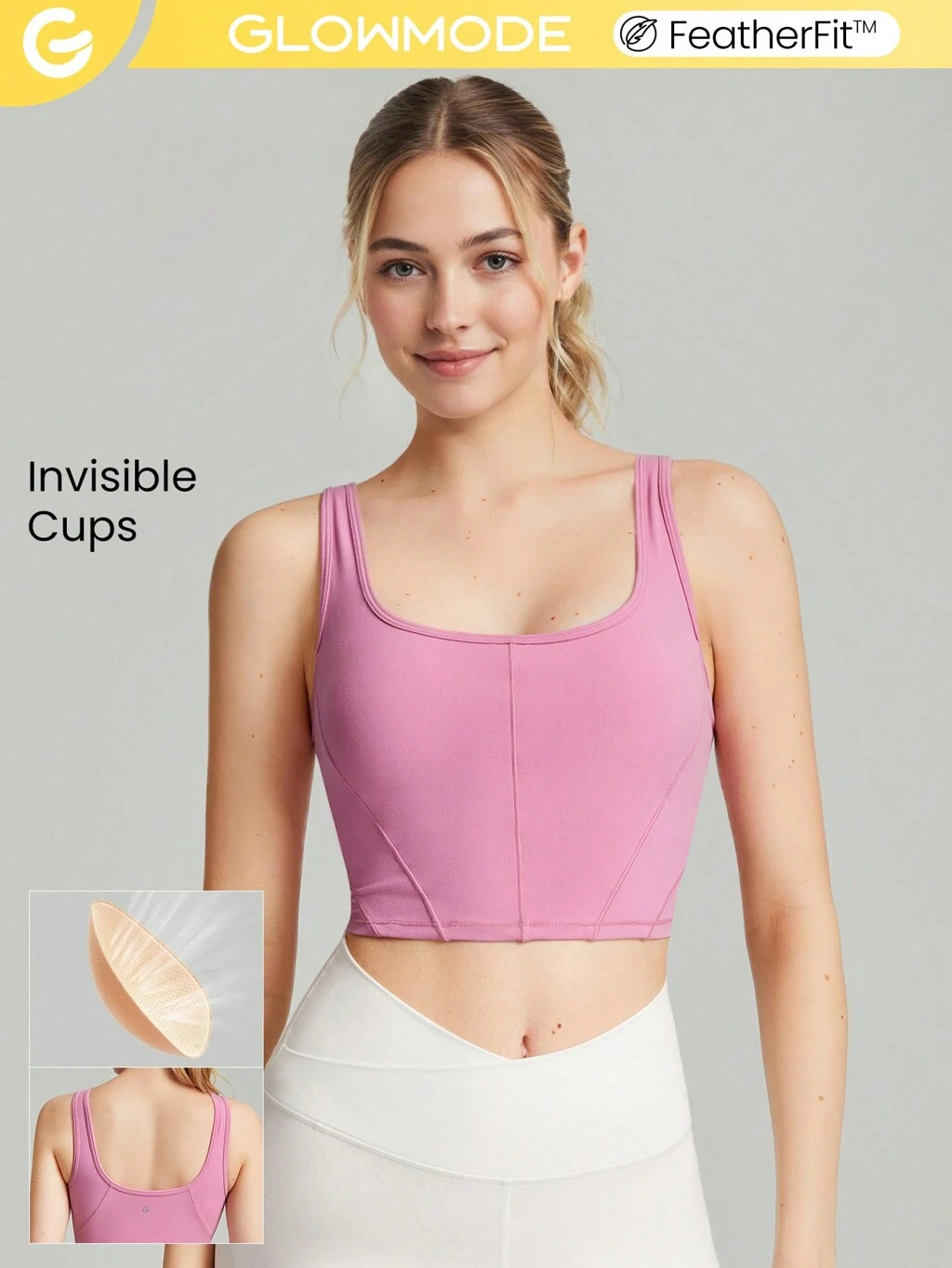 FeatherFit™ Reggiseno sportivo a collo quadrato effetto corsetto, supporto leggero per yoga, studio, palestra e uso quotidiano
