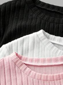 SHEIN EZwear 3 件罗纹针织长袖高领上衣